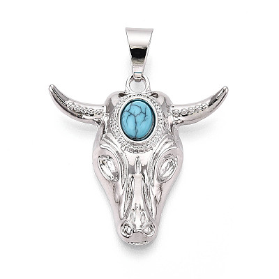 Brass and Synthetic Turquoise Pendants KK-T079-03A-P-1