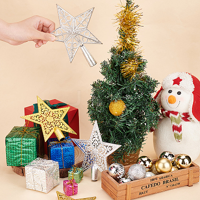 4Pcs 4 Style Plastic Christmas Treetop Star Ornament AJEW-GA0006-06-1