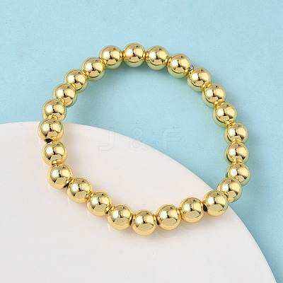 Brass Round Beaded Stretch Bracelets for Men Women BJEW-B148-05E-G-1