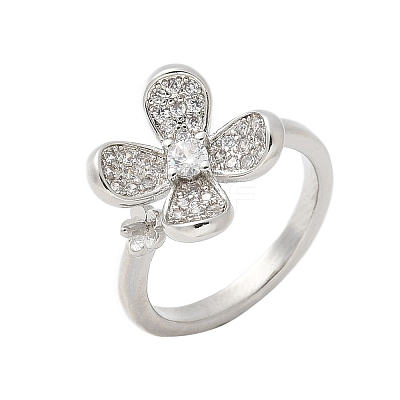 Flower Brass Micro Pave Cubic Zirconia Cuff Cup Peg Ring Settings KK-K297-23P-1