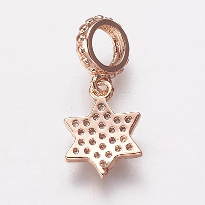 Brass Cubic Zirconia European Dangle Charms KK-P134-04RG-1