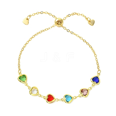 Adjustable Brass Glass Heart Link Chain Slider Bracelets for Women BJEW-JB14162-1
