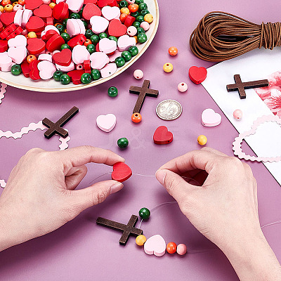 DIY Wood Round Heart Cross & Cowhide Leather Cord Necklaces Making Kits DIY-GA0007-97-1