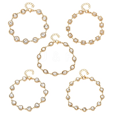 304 Stainless Steel Pave Glass Link Chains Bracelets for Women BJEW-G780-04G-1