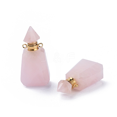 Faceted Natural Rose Quartz Openable Perfume Bottle Pendants G-P435-B-01G-1