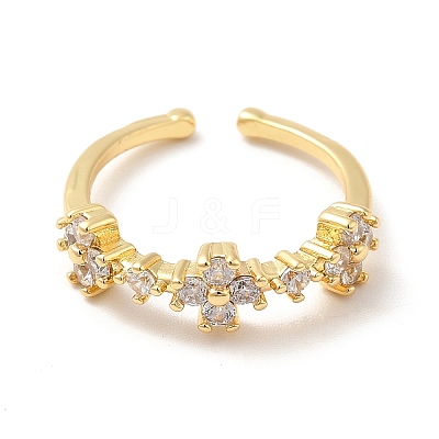 Clear Cubic Zirconia Flower Open Cuff Ring KK-H434-14G-1
