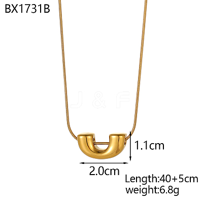 304 Stainless Steel U-shaped Pendant Round Snake Chain Necklaces NJEW-OY002-34G-1