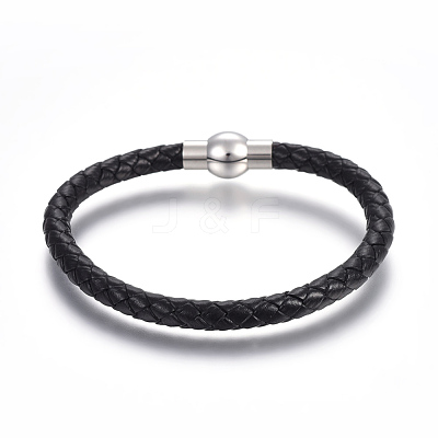 Leather Braided Cord Bracelets BJEW-E352-05A-P-1