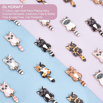 42Pcs 7 Colors Light Gold Rack Plating Alloy Enamel Pendants ENAM-OC0001-17-1