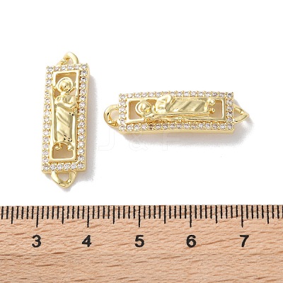 Rack Plating Brass Clear Cubic Zirconia Saint Connector Charms KK-C084-36B-G-1