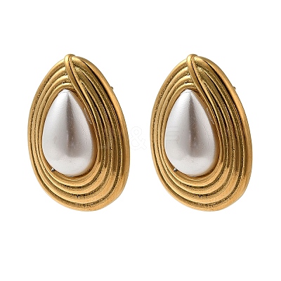 304 Stainless Steel & Plastic Pearls Hoop Earrings for Women EJEW-S236-02G-1