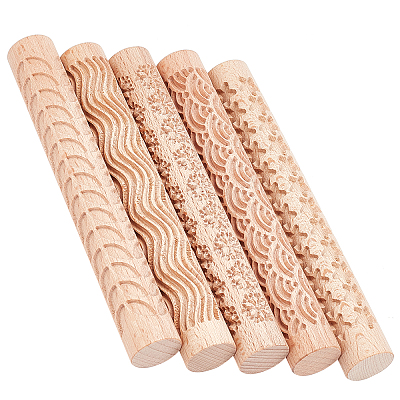 5Pcs 5 Style Wooden Rolling Pin DIY-GF0004-95-1