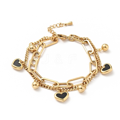 Acrylic Heart and Round Ball Charm Multi-strand Bracelet BJEW-G639-11G-1