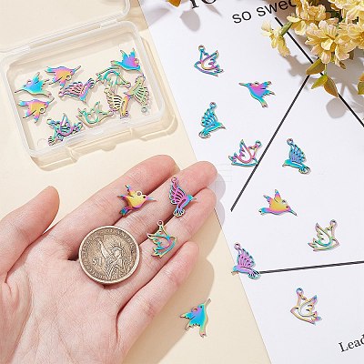 24Pcs 3 Style Ion Plating(IP) 201 Stainless Steel Pendants STAS-DC0001-79-1