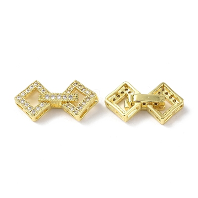 Rack Plating Brass Micro Pave Clear Cubic Zirconia Fold Over Clasps KK-G448-01G-1