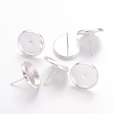 Silver Color Plated Brass Ear Studs Settings X-IFIN-Q005-S-1