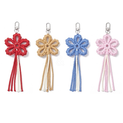 4Pcs Flower Cotton Threads Pendants Decorations HJEW-TA00399-1