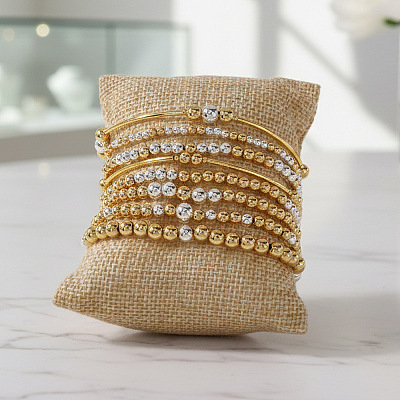8Pcs 8 Styles Brass Round Beads Stretch Bracelets & Beaded Bracelets for Women HH7054-1-1
