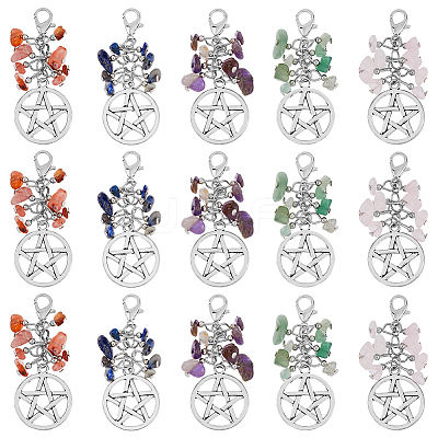 Natural Gemstone Chip Pendant Decoration HJEW-AB00343-1