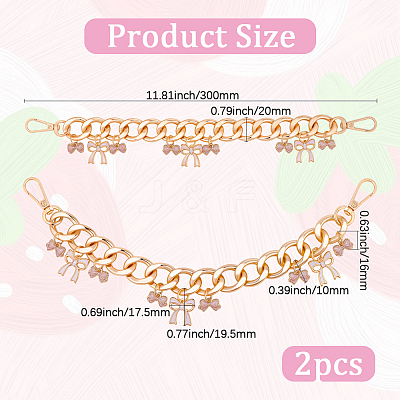 2Pcs Alloy Enamel Pink Bowknot Charm Aluminum Bag Decorative Chains HJEW-BBC0001-28-1