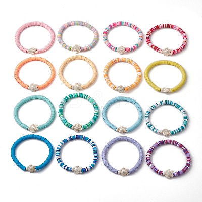 16Pcs 16 Colors Dyed Synthetic Turquoise and Handmade Polymer Clay Beaded Stretch Bracelets Sets BJEW-JB10763-1