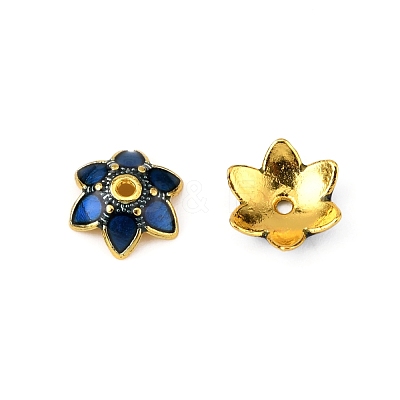 6-Petal Alloy Enamel Bead Caps ENAM-WH0063-04B-1
