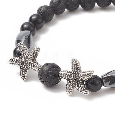 3Pcs 3 Style Natural Lava Rock & Black Onyx Beaded Stretch Bracelets Set BJEW-JB09237-1