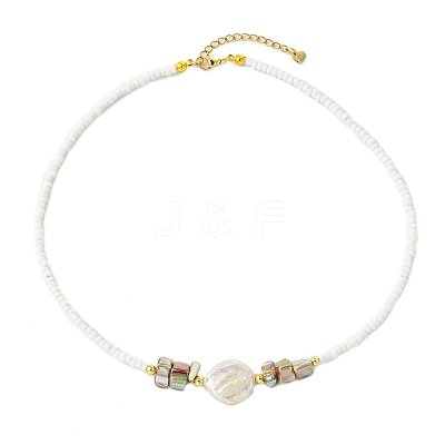 Natural Baroque Keshi Pearl Coin Glass Seed Beaded Necklaces for Women NJEW-JN06220-1