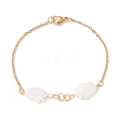 Synthetic Shell Hamsa Hand Link Bracelet BJEW-F431-05G-1