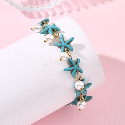 Round Shell Pearl Beads Charm Bracelets BJEW-JB14133-01-1