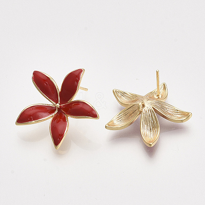 Brass Enamel Stud Earring Findings X-KK-T038-572C-G-NF-1