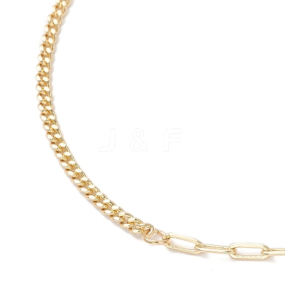 Brass Curb Chain & Paperclip Chain Anklets with 201 Stainless Steel End Chain Heart Charms AJEW-AN00762-1