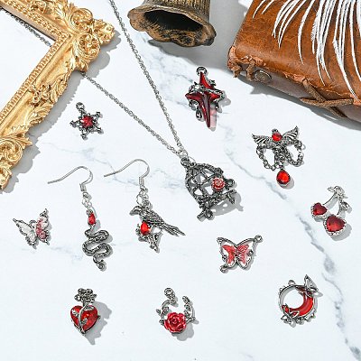 12Pcs 12 Styles Gothic Alloy Rhinestone Pendants FIND-CJ0004-81-1