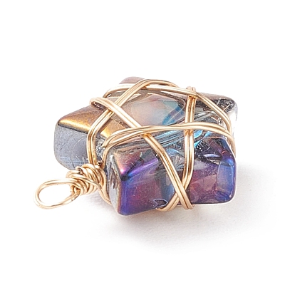 Wire Wrapped Electroplate Glass Charms PALLOY-JF01649-01-1