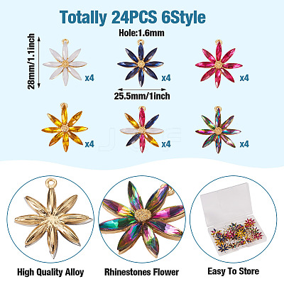 24Pcs 6 Colors Acrylic Rhinestone Pendants FIND-TA0002-79-1