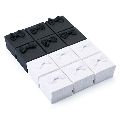 12Pcs 2 Colors Square Cardboard Paper Ring Gift Storage Boxes CON-TA0001-23-1