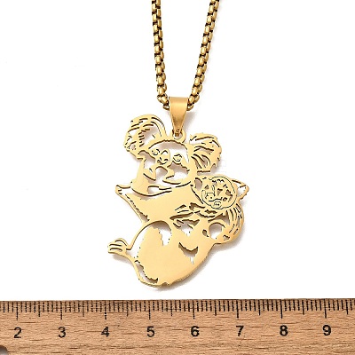 201 Stainless Steel Laser Cut Mother and Baby Koala Pendant Box Chain Necklaces for Women Men NJEW-E156-01G-1