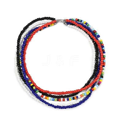 3Pcs 3 Styles Bohemian Glass Seed Beaded Multi-strand Necklaces for Women NJEW-JN05354-1