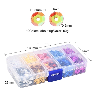 60G 10 Colors Plastic Paillette Beads FIND-YW0001-43-1