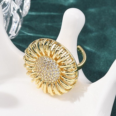 Brass Micro Pave Cubic Zirconia Cuff Open Rings RJEW-F204-04G-1