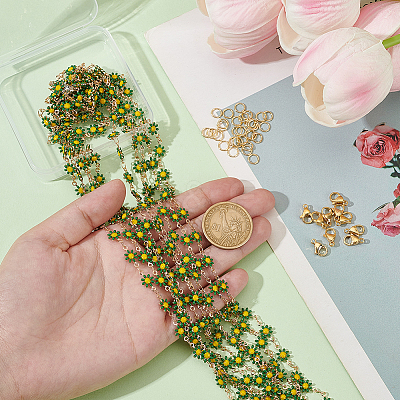 DIY Flower Brass Enamel Link Chains Bracelets/Necklaces Making Finding Kits DIY-AR0004-11-1