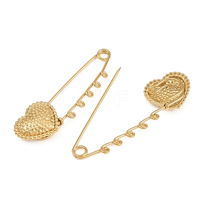 Hammered Heart 304 Stainless Steel Safety Pins Brooch Findings SA-CBA098D-15D-G05-1