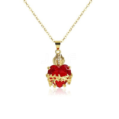 Brass Micro Pave Clear Cubic Zirconia and Red Resin Scared Heart Pendant Necklaces for Women FS-WG476F5-01-1