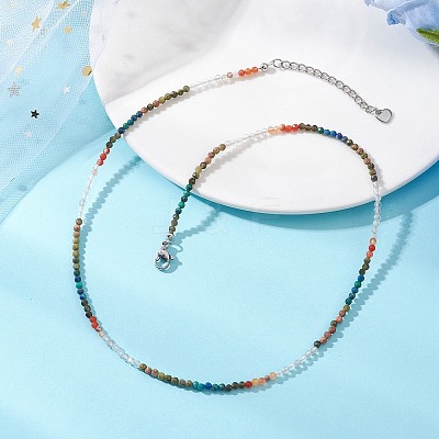 2MM Natural & Synthetic Mixed Gemstone Gradient Color Faceted Round Beaded Necklaces for Women NJEW-JN05865-04-1