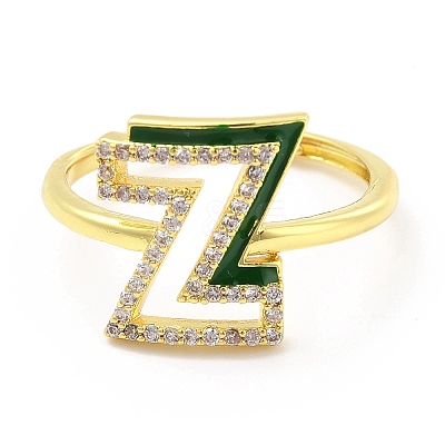Mixed Color Enamel Initial Letter Adjustable Ring with Clear Cubic Zirconia RJEW-P045-01G-Z-1