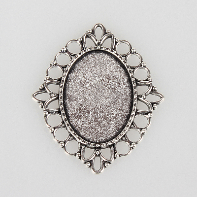 Tibetan Style Alloy Pendant Cabochon Settings TIBEP-N003-27AS-1