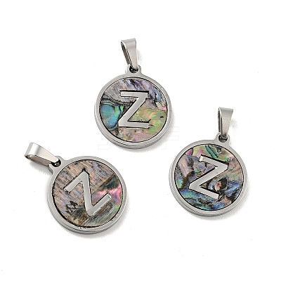 304 Stainless Steel with Paua Shell Pendants STAS-G268-02Z-P-1