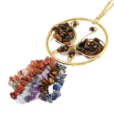 Butterfly Brass & Natural Tiger Eye Pendant Decorations HJEW-Z007-04G-03-1