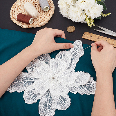 3D Flower Glass Beaded Gauze Cloth Sew on Appliques PATC-WH0008-93A-1