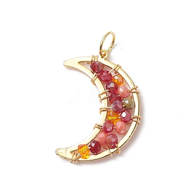 Glass Bead Moon Pendants PALLOY-JF02019-1